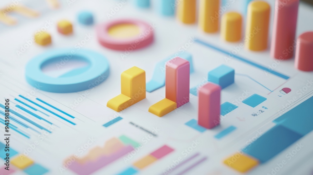 Poster colorful infographic featuring graphs, charts, and data visualization elements for business analytic