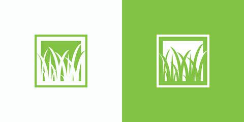 Green grass vector logo design with modern, simple, clean and abstract style. Icon for business, landscaping, farming and personal branding.