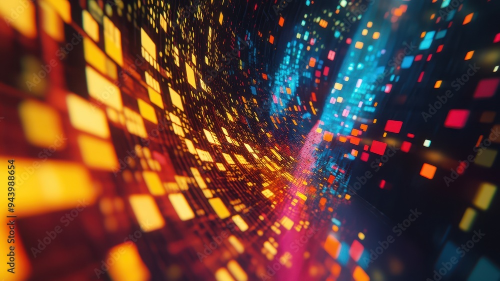 Poster dynamic abstract background with vibrant colors and light patterns, ideal for technology and digital