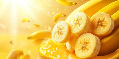 Whimsical Flying Banana: Abstract Fruit Art for Creative Marketing. Playful Agricultural Concept Blending Freedom and Cultural Diversity. Minimalist Composition with Elegant Design for Graphic Templat