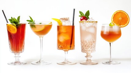Set of classic cocktails isolated on white