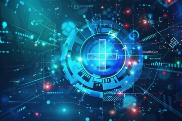 A blue and red circle with a cross in the middle