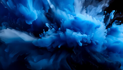 explosion of black and blue paint in dynamic color splash &ndash; Creative color composition on black background, copy space