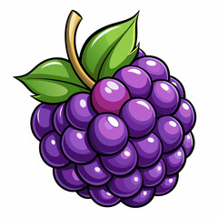 A Single Cartoon Blackberry with Green Leaf