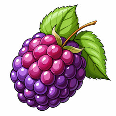 A Single Ripe Blackberry with Green Leaves