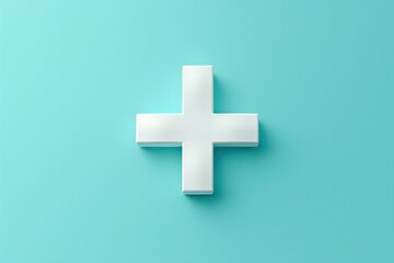 A white cross is on a blue background