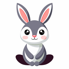 Adorable Cartoon Grey Bunny with Big Eyes Sitting