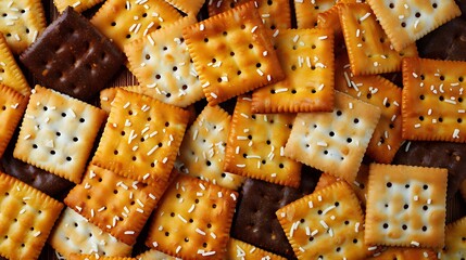 A tasty selection of yellow brown crackers
