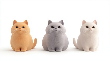 Set of British Shorthair cats, round faces, plush coats, isolated on white background, 3D illustration