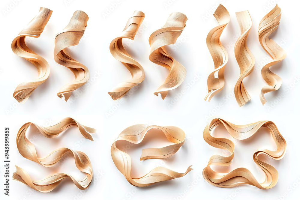 Poster 3d abstract flying twisted geometric shapes with neon lighting on white background. abstract twisted