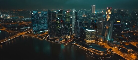 Singapore. September 12, 2022: Aerial view of Singapore cityscape at evening time
