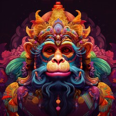 A vibrant, stylized depiction of a mythical monkey figure with intricate details.