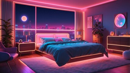 illustrative albedo master bedroom animated retro neon