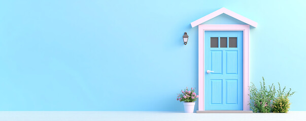 Charming pastel blue door framed by greenery and flowers, perfect for welcoming vibes and fresh beginnings in a serene environment.