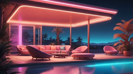 Fototapeta premium illustrative albedo outdoor lounge animated retro neon