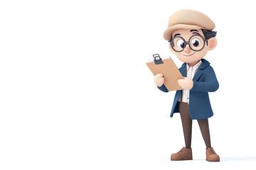 Cheerful cartoon character holding a clipboard, perfect for business, education, or creative projects. Ideal for various themes.