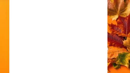 Obraz premium White sheet on an yellow background with autumn leaves