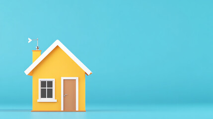 Colorful yellow house model on a bright blue background, perfect for home, real estate, and architectural concepts.