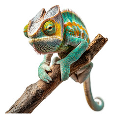 Naklejka premium PNG Colorful chameleon perched on a branch in nature