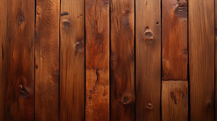 Obraz premium A close-up view of richly textured wooden planks arranged vertically, showcasing natural hues and wood grain details.