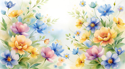 Watercolor background with spring flowers