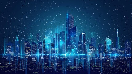 Obraz premium Futuristic Cityscape with Digital Network