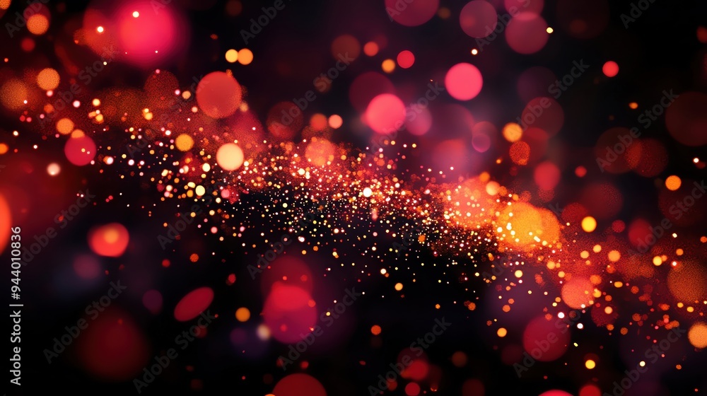 Poster a mesmerizing display of colorful bokeh lights and sparkling particles, creating a magical and vibra