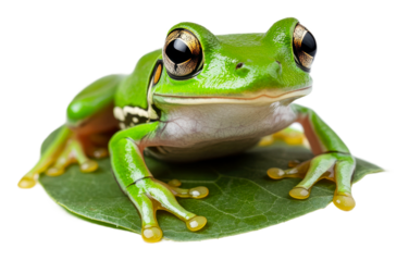 PNG Green frog resting on a leaf under bright light