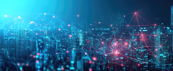 Obraz premium Smart city and abstract polygon pattern connection with speed line light, big data connection technology concept .