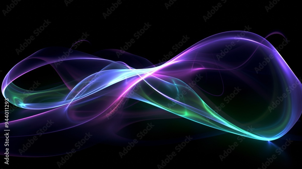 Poster futuristic abstract curves with iridescent glow on dark background