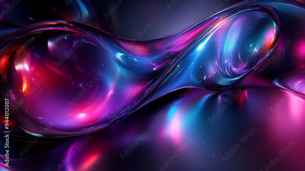 Poster futuristic abstract curves with iridescent glow on dark background