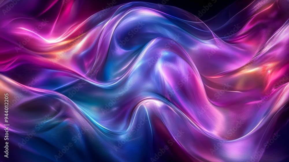 Poster Futuristic Abstract Curves with Iridescent Glow on Dark Background