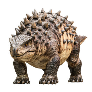 Fototapeta Ankylosaurus dinosaur with spiked armor isolated on transparent background. Prehistoric predator, full body view