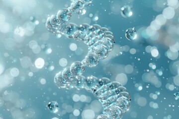 A blue background with a spiral of water droplets