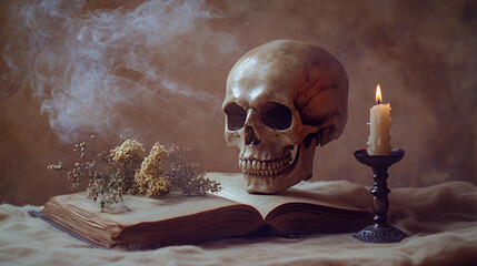 skull on old book
