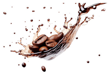 PNG  Coffee bean with splash falling coffee beans refreshment.