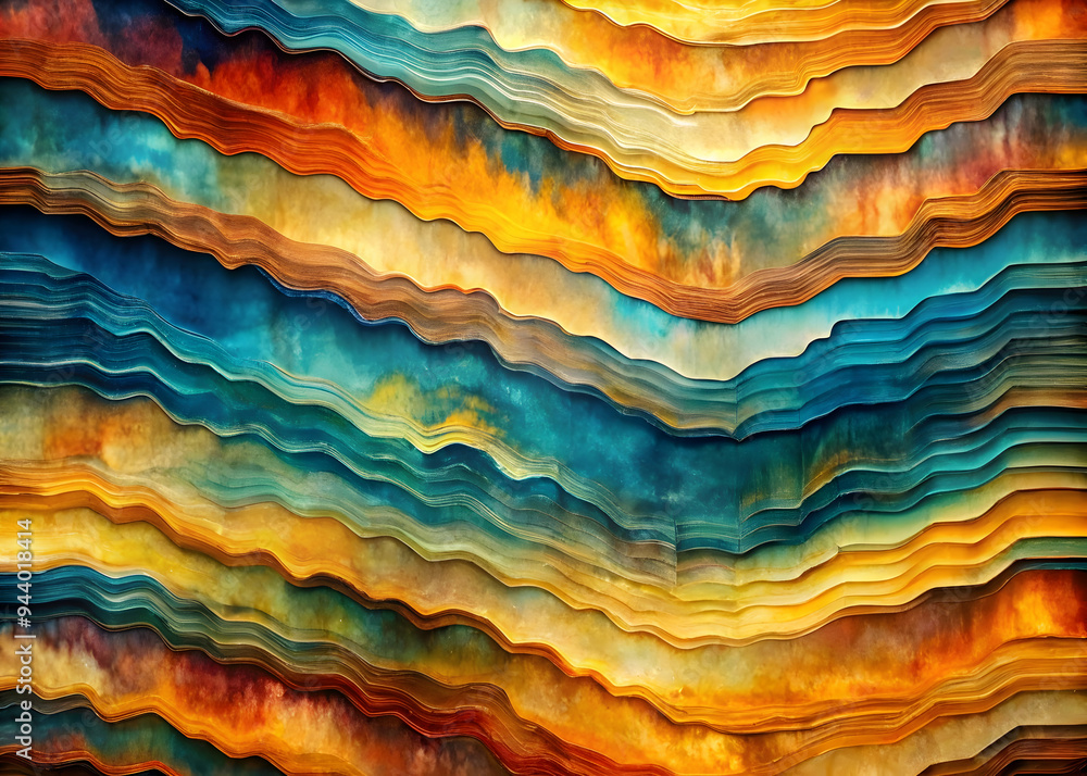 Poster abstract layered waves: a mesmerizing abstract background with layered waves of vibrant colors, evok