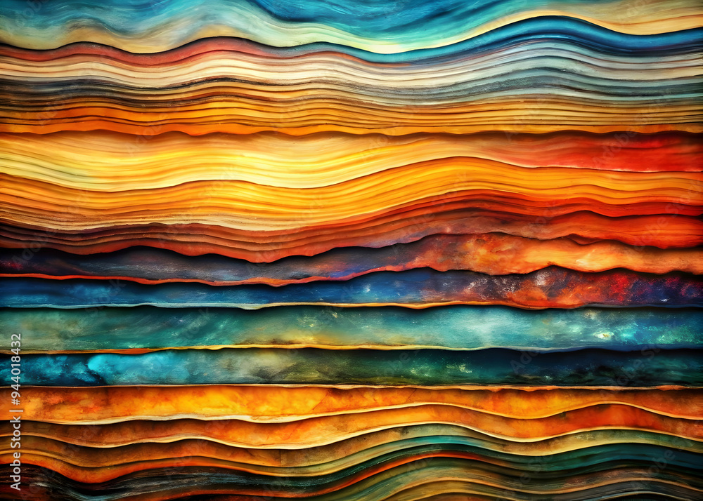 Poster abstract layered waves: a mesmerizing abstract background with layered waves of vibrant colors, evok