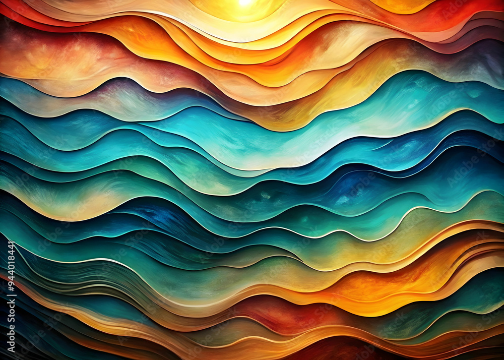 Poster abstract layered waves: a mesmerizing abstract background with layered waves of vibrant colors, evok