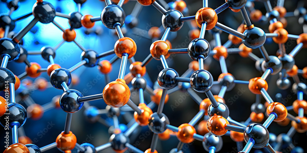 Poster molecular network: an intricate 3d rendering of a molecule structure, with interconnected atoms form