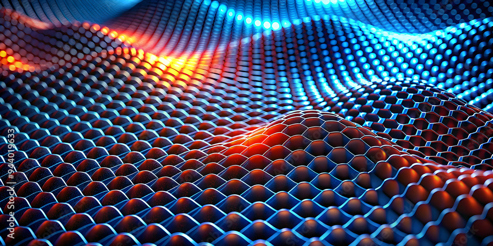 Poster abstract hexagon waves: a mesmerizing 3d render of blue and orange hexagonal patterns forming undula
