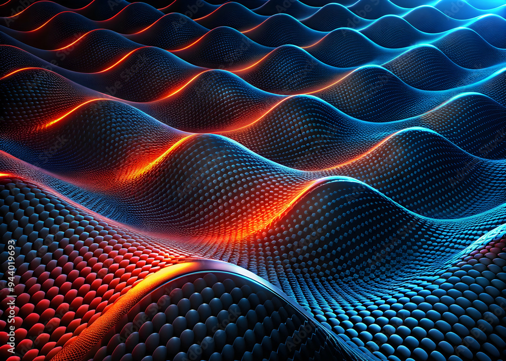 Poster abstract hexagon waves: a mesmerizing 3d render of blue and orange hexagonal patterns forming undula