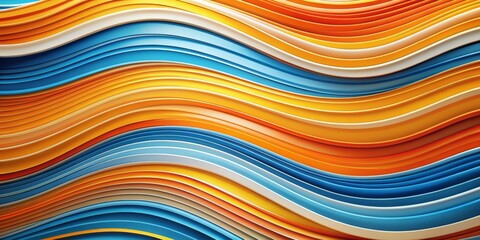 Abstract Wavy Stripes in Orange, Yellow, White, and Blue - 3D Illustration