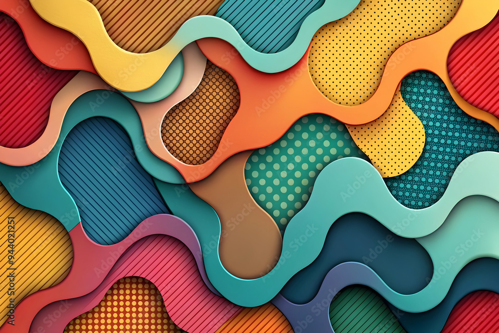 Poster vibrant paper waves: a dynamic abstract background featuring flowing layers of colorful paper cutout