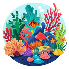 Underwater Scene with Colorful Fish and Coral Reef