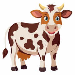 A Cartoon Illustration of a Brown and White Cow with Big Eyes