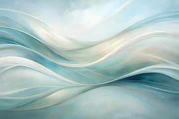 Serene Flow: Abstract teal and gold ethereal waves gracefully dance across the canvas, evoking tranquility and fluidity. 