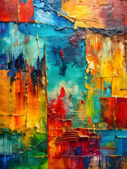 Symphony of Colors: A vibrant, impasto oil painting explodes with a kaleidoscope of hues, capturing the raw energy and passion of abstract art. 