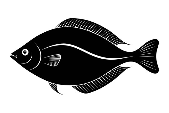recommend clip art: Flounder fish silhouette black vector art illustration
