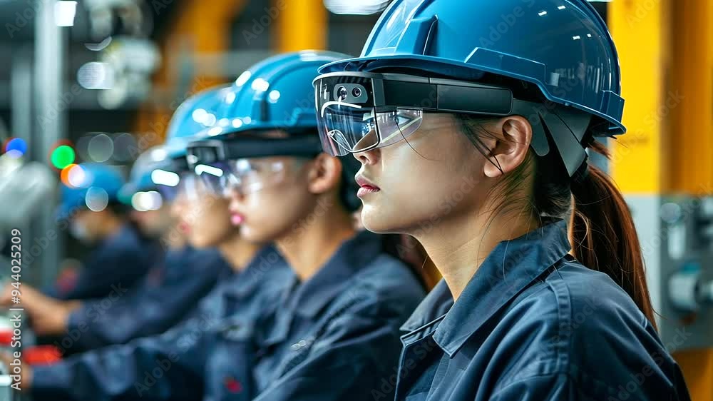 Poster workers using smart glasses for remote assistance in a factory